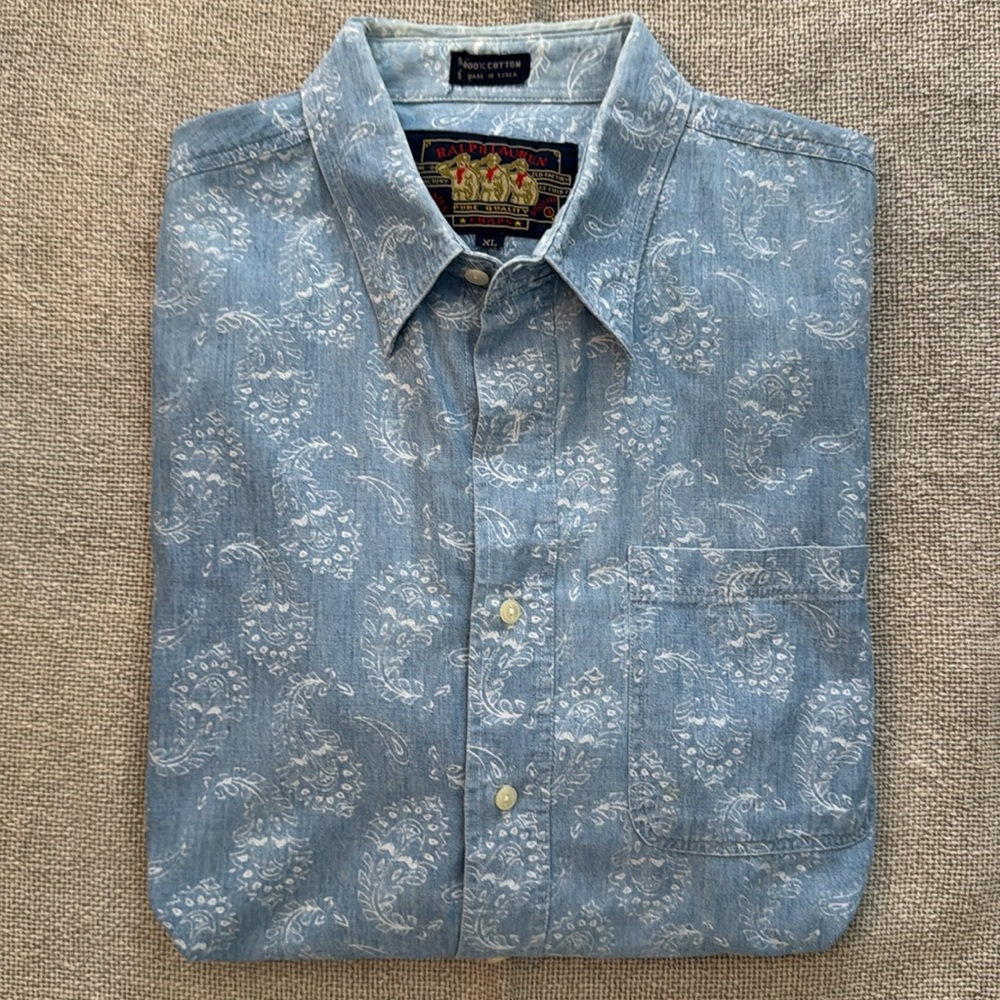 Vintage Chaps Ralph Lauren Paisley Denim Shirt‎ Mens XL